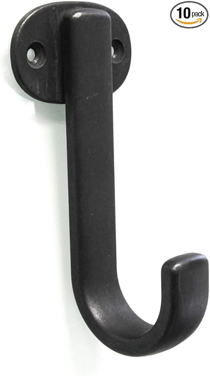 Hickory Hardware Euro Contemporary Collection Single Prong Hook 4-3/4 Inch Long Black Iron Finish (10-Pack)