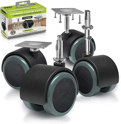 Slipstick CB681 2 Inch Floor Protector Rubber Caster Wheels (Set of 4) 5/16 Inch Stem or Top Plate Mounting Options - Black/Gray Green