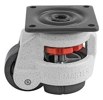 FOOT MASTER GD-60-F-NYN Leveling Caster, 50 mm Nylon 66 Wheel, Iconic Ivory, Height Adjustable Foot Pad, Plate Mounted Swivel Caster, 280 kg Load Rating, Medium