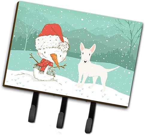 White Bull Terrier Snowman Christmas Leash or Key Holder