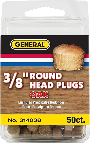 General Tools 314038 Round Head Plugs, 3/8-Inch, Oak, 50-Pack