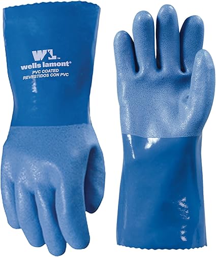 Wells Lamont Heavy Duty PVC Coated Work Gloves | Liquid/Chemical, Abrasion & Cut Resistant, Waterproof | Versatile, Flexible, Durable | Cotton Lining, Large (174L) , 12 inch Cuff , Blue