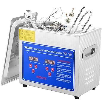 VEVOR Professional Ultrasonic Cleaner, Easy to Use with Digital Timer & Heater, Stainless Steel Industrial Machine for Parts, 110V, FCC/CE/RoHS Certified (3L)