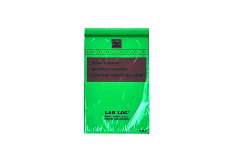 Elkay Plastics LABZ69GR Lab Loc Specimen Bags with Removable Biohazard Symbol, Green Tint