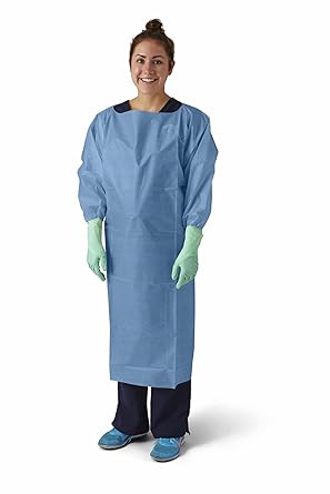 Medline Poly-Coated Over-The-Head Protective Gowns with Open Back, Blue, Size 2XL, 50 Ct