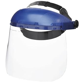 Sellstrom Single Crown Safety Face Shield with Ratchet Headgear, Clear Tint, Uncoated, Blue, 8