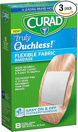 Curad Truly Ouchless XL Adhesive Bandages, 8 Count (Pack of 3)