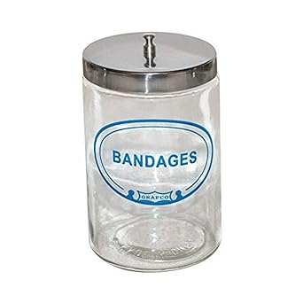 Grafco Labeled Glass Sundry Jar - Bandages with Lid, Apothecary Medical Supplies - 3454A B