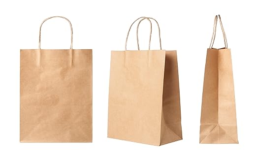 Kraft Paper Retail Shopping Bags Medium Size w/Handles- 8x4.75x10 inch, Brown, Pack of 25