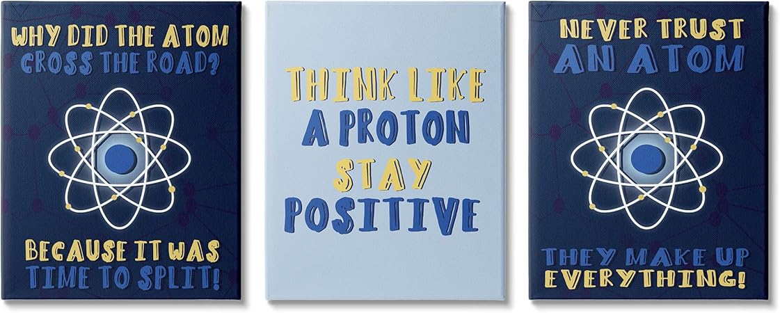 Stupell Industries Atom Cross The Road Scientific Humor Blue Molecules, Designed by Daphne Polselli Canvas Wall Art, 3pc, Each 16 x 20