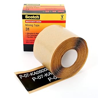 Scotch Heavy Duty Mining Tape 31, 2 in x 6 ft, 10 rolls/case, Black, BULK