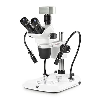 Trinocular Stereo Zoom Microscope Nexiuszoom EVO, 0.65x to 5.5x Zoom Objective Magnification 6.5x to 55x Pillar 2 Incident LED Illuminations Gooseneck 1 Transmitted 3W LED Illumination, Digital Camera