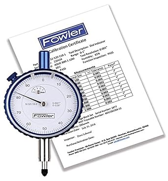 Fowler 52-520-500-0 25 mm Premium Dial Indicator with NIST Certificate of Calibration, Full Three Year Warranty, 0.01mm Graduation, 0-100 Reading, White Face