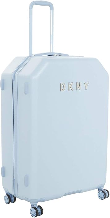 DKNY Metal Logo Hardside Spinner Luggage, Light Blue, Checked-Large 28-Inch