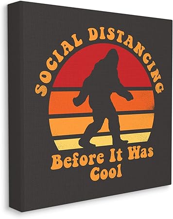 Stupell Industries Bigfoot Social Distancing Mythical Pun Red Brown, Design by Buck Wear Canvas Wall Art, 24 x 24