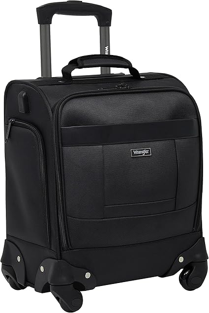 Wrangler 4-Wheel Spinner Luggage with Side USB Port, Charcoal, 17-Inch Underseat Carry-On