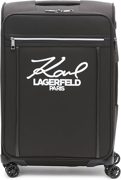 Karl Lagerfeld Paris Women's Medium Upright Spinner Logo Check in Suitcase, Black, 25 Inch