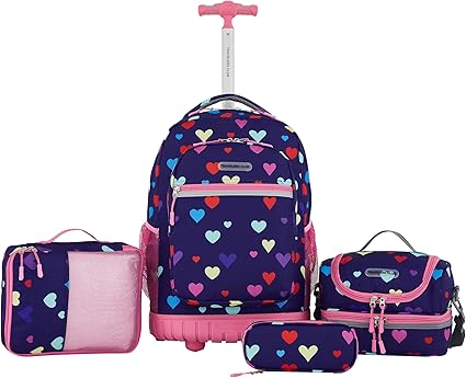 Travelers Club Rolling Backpack Accessories, Heart, 4 Piece Set