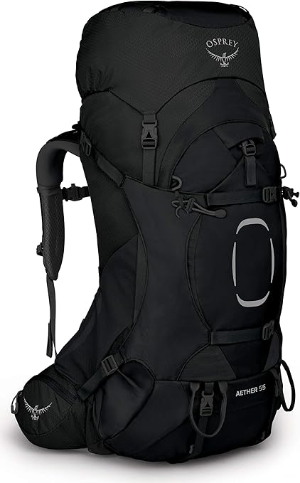 Osprey Aether 55L Men's Backpacking Backpack, Black, S/M