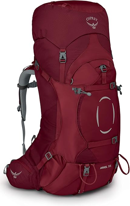 Osprey Ariel 55L Women's Backpacking Backpack, Claret Red, WXS/S