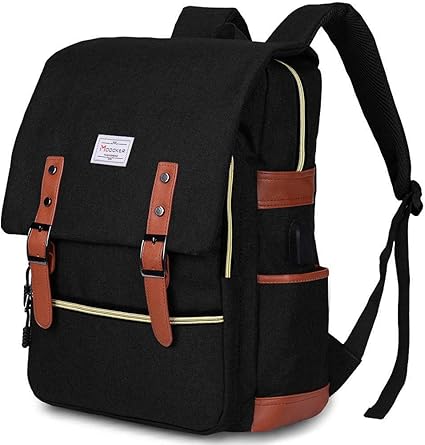 Modoker Vintage Laptop Backpack for Women Men,Travel Backpacks with USB Charging Port Fashion Backpack Fits 15.6Inch Notebook, Black