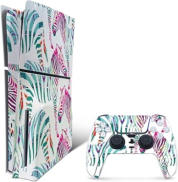 MightySkins Skin Compatible with Playstation 5 Slim Disk Edition Bundle - Zebra Mosaic | Protective, Durable, and Unique Vinyl Decal wrap cover | Easy to Apply | Made in The USA