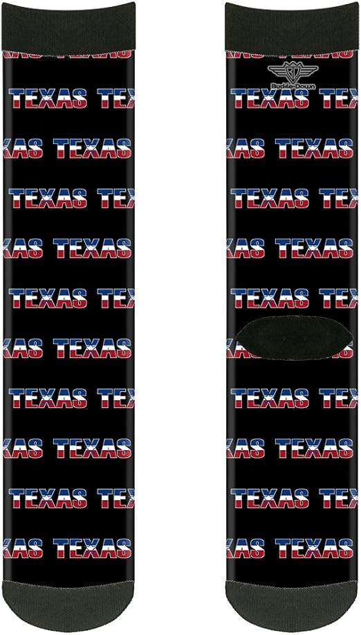 Buckle-Down Unisex-Adult's Socks Texas w/Star Black/White/Blue/Red Crew, Multicolor