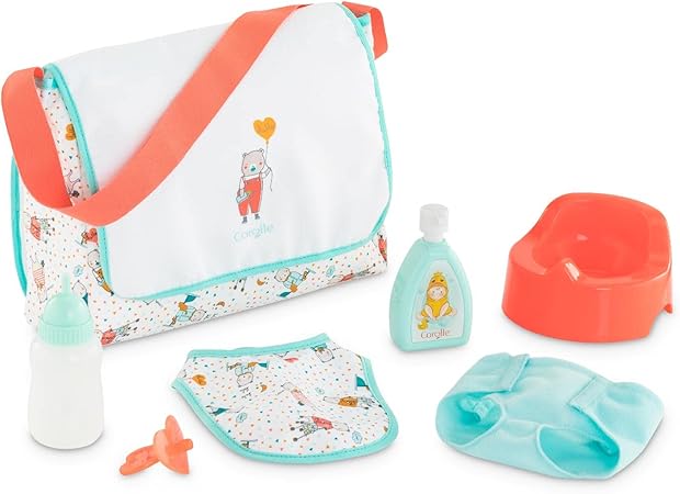 Corolle Baby Doll Changing Bag and Accessories Set - 7-Piece Set includes 2-in-1 Storage Bag/Changing Pad, for kids ages 2 years and up