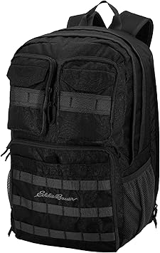 Eddie Bauer Cargo Backpack with Organization Compartments and Hydration/Laptop Compatible Sleeve, Black, 30L