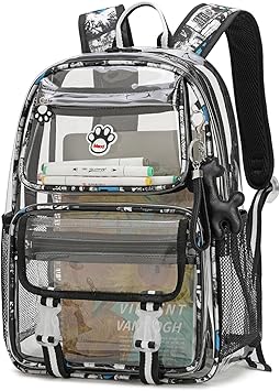 Unisex Kid's Modern Backpacks, PVC Transparent Large Clear Book Bag for Girls Boys, Black, Small