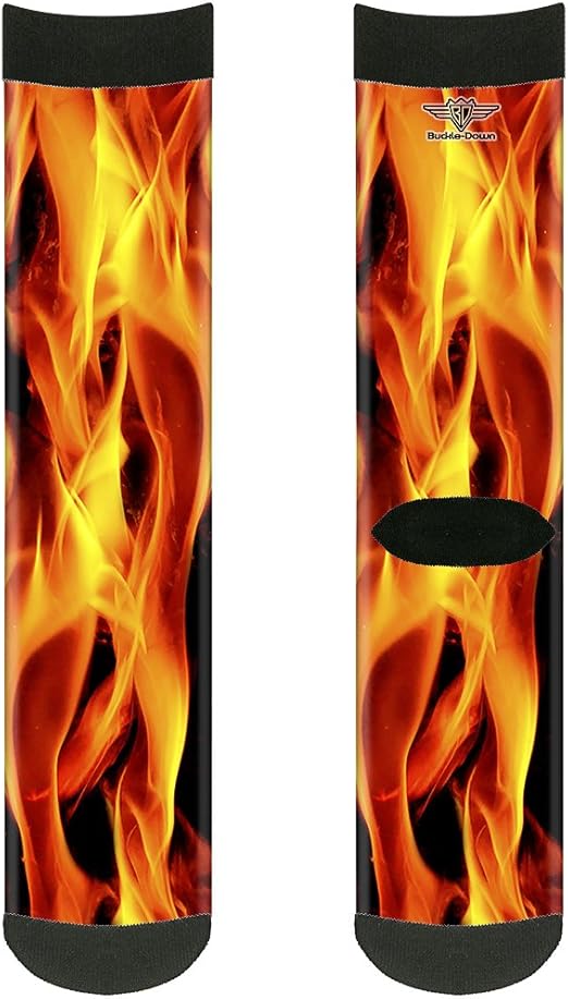 Buckle-Down Unisex-Adult's Socks Flames Vivid Black/Orange Crew, Multicolor