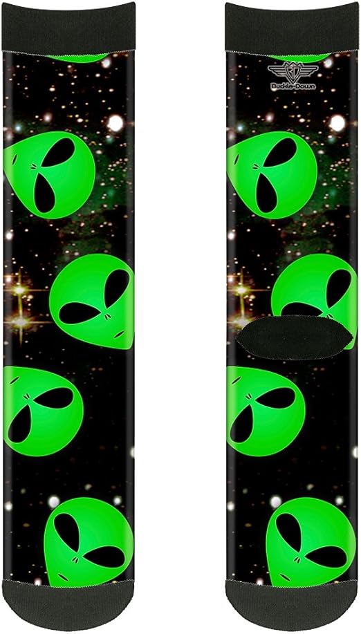 Buckle-Down mens Buckle-down Socks Aliens Head Scatt Galaxy/Green/Black Crew Backpacks, Multicolor, Crew US