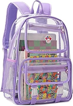 Fangflower Backpack for School, Multi-Pockets PVC Transparent Clear Book Bag, 5.5