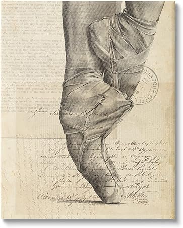 Stupell Industries Ballerina Ballet Slippers Monochrome Vintage Text Collage, Design by Jennifer Paxton Parker