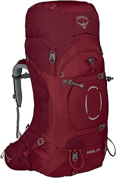 Osprey Ariel 65L Women's Backpacking Backpack, Claret Red, WM/L