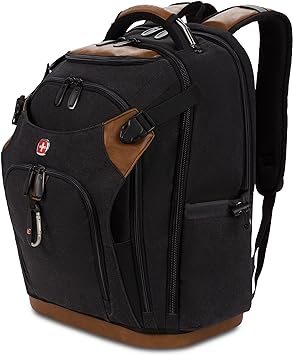 SwissGear Tool Bag Backpack, Fits Up to 17-Inch Laptop, Work Pack PRO, Black/Brown Canvas