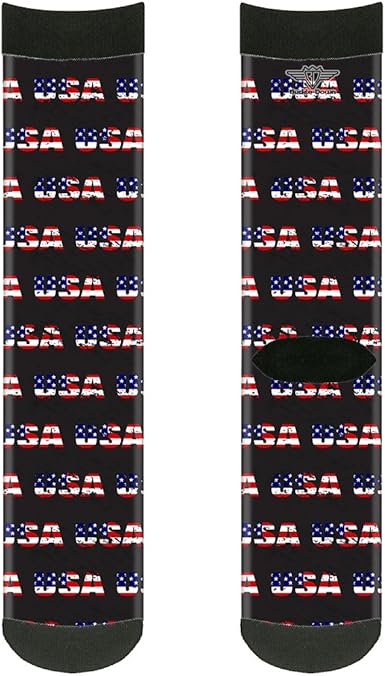 Buckle-Down Unisex-Adult's Socks USA w/Star Black/US Flags Crew, Multicolor