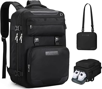 Maelstrom Travel Backpack for Women Men,35L Laptop Backpack Fits 17-Inch Laptop,Waterproof Carry On Backpack for Airplanes with Detachable Crossbody Bag&Shoe Compartment,Black, Large