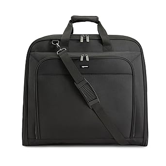 Amazon Basics Premium Travel Garment Bag with Shoulder Strap for Suits and Dresses, Trifold, 21.1 inch, Black, Solid