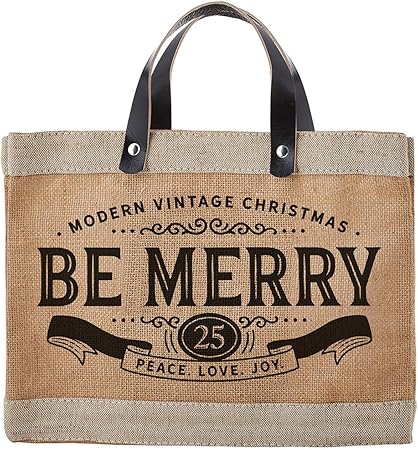 Creative Brands Santa Barbara Design Studio Holiday Collection Waterproof Jute Tote Bag, Mini, Be Merry