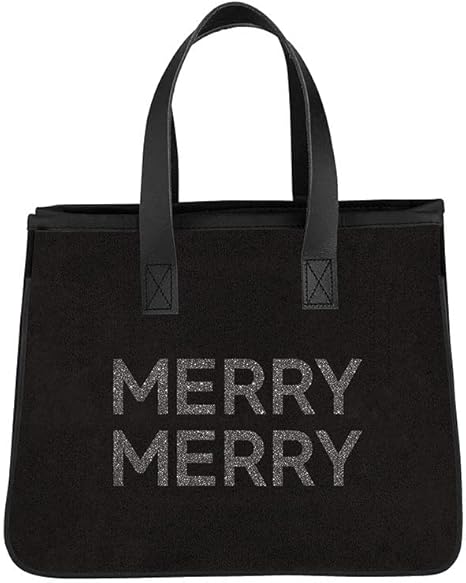 Santa Barbara Design Studio Holiday Collection - Leather Trimmed Mini Canvas Tote Bag with Waterproof Liner, Merry Merry