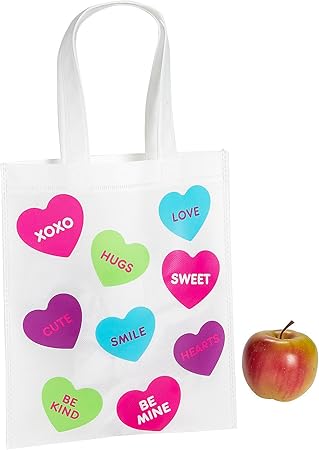 Fun Express Medium Conversation Hearts Laminated Tote Bags, 12 Piece