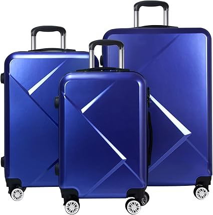 Luggage, PC+ABS Hardshell Lightweight Durable Spinner Wheels Suitcase, Blue, 3-Piece Set (20