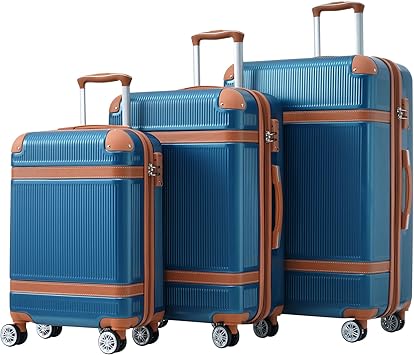 Luggage Set 3 Pcs Double Spinner 8 Wheels Suitcase With Tsa Lock Lightweight Abs Hardshell Luggage Carry On Suitcase 20''24''28''(Blue)