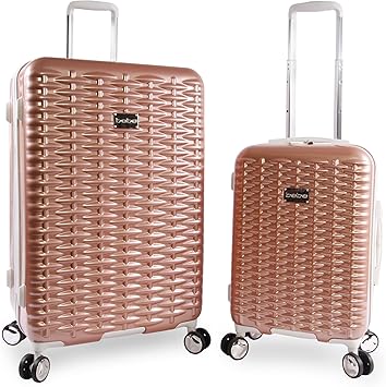 BEBE Women's Lydia 2 Piece Set Suitcase with Spinner Wheels, Rose Gold, One Size