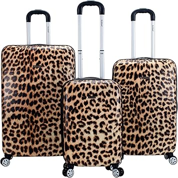 Rockland Safari Hardside Spinner Wheel Luggage, Leopard, 3-Piece Set (20/24/28)