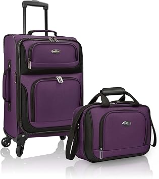 U.S. Traveler Rugged Fabric Expandable Carry-on Luggage Set, Purple, 4 Wheel