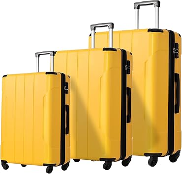 EMKK Suitcase 3 Piece Luggage Set, Yellow B, 20 inches, 24 inches and 28 inches