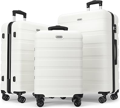 AnyZip Luggage Sets 3 Piece PC ABS Hardside Lightweight Suitcase with 4 Universal Wheels TSA Lock Carry On 20 24 28 Inch White