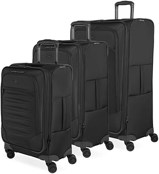 SwissGear Opulence Softside Expandable Luggage with Spinner Wheels, Black, 3-Piece Set (21/25/29)